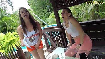 Hooters waitress and customer both pee their pants omorashi