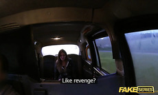 Kinky Brunette Saml takes a free ride in a fake taxi