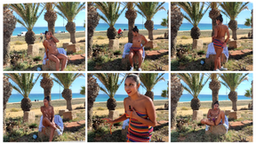 Latina, naked slut in front of the beach, playing with my pussy