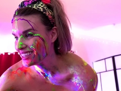 Blonde euro babe makes out while masturbating