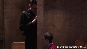 Step daddy seduces twink into hard forbidden church barebacking