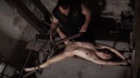 Blonde witch tied and exposed on the rack to feel a thorny roller and to be fucked with ice