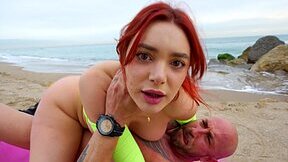 Redhead nympho Paola Hard gets fucked on the beach
