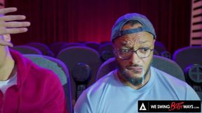 WE SWING BOTH WAYS - Hottest Bisexual Threesome With Three Strangers In A Movie Theater