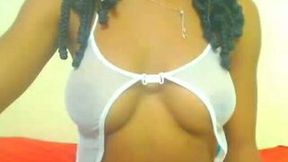 Hot ebony GF with big succulent tits masturbates for me