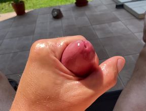 Cum dripping in outdoor