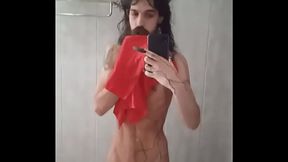 feminine long bearded crossdresser teasing in mirror