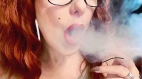 Worship - Exhausted and increasingly demanding lungs - Chain of two Lucky Strikes - Puffs in your face, Smoker's cough, Mouth Inhales and open mouth exhales, Deep Inhales, Multiple pumps, Puffs, Smoke rings, Nose exhales, nylon clothing, redhead, Makeup,