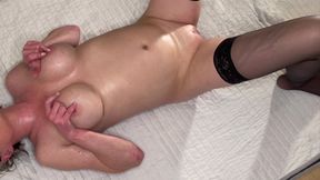 Big tits milf pee on her self