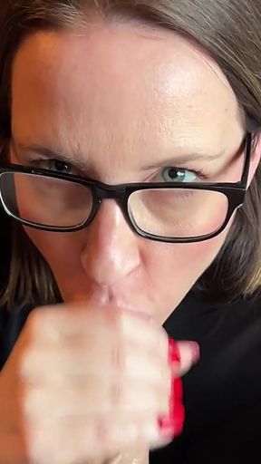 MILF in Glasses POV Blowjob/handjob, Cumshot