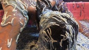 spaghetti gunge, clingfilm and mud! (wam, wet and messy)