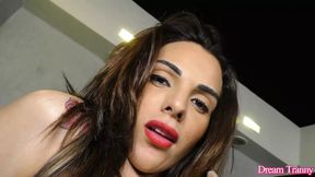 Tranny Melyna Merli Takes a Machine Mounted Dildo