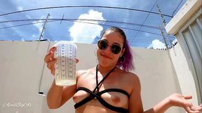 Drinking yellow pee in the garden and receiving cum on my face!!