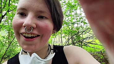Just a very well stuffed corseted slut playing with a vibrator in the woods....