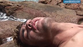 Deep anal gay bareback fucking on the beach