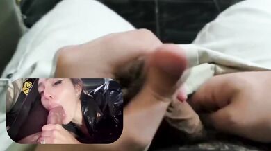 deepthroats in a taxi while cum drips down her throat