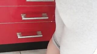 Step cougar inside tight pants without underwear got banged inside the kitchen by step son