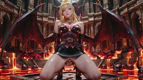 Lava Throne! Blonde Demon Queen Kneels &amp; Spreads Her Wings, Lazy Tease with a Glass.