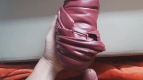 Cumming into leather fleshlight