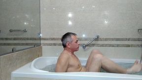 self quickie in black lingerie on queen bed and transparent catsuite in shower