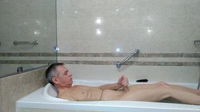 self quickie in black lingerie on queen bed and transparent catsuite in shower