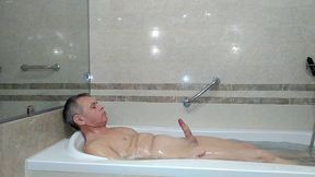 self quickie in black lingerie on queen bed and transparent catsuite in shower