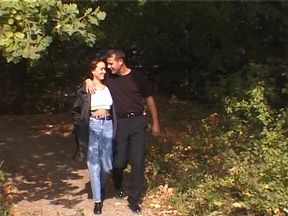 Amateur couple fucking on a blanket by the river