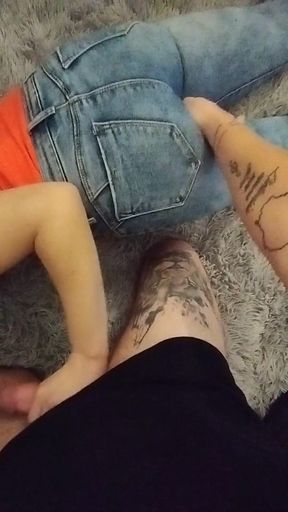 Powerful moment from &quot;Beautiful ass jeans teasing and shy sucking&quot;