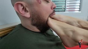 Foot worship and gagging, part 3, by Miss Areta and Slave, FULL HD