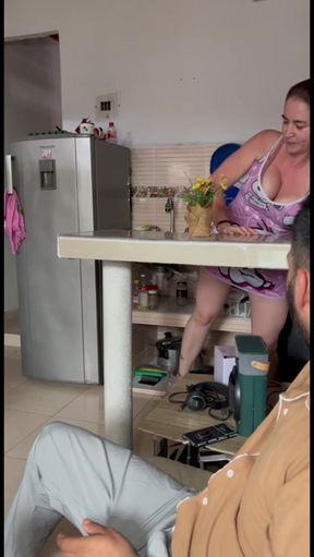 My Real Stepmom in the Mature Kitchen Masturbates I Penetrate Her Delicious