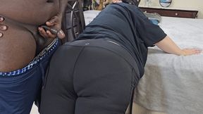 Sexy Big Ass Curvy Blonde Milf In Yoga Pants Twerking & Teasing Black Guy To Jerk Off & Cum On Ass