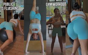 Sexy Workout, Jumping on a Ball, Tits Flash in a Public Gym