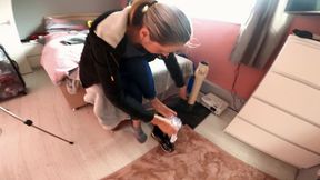 Danielle Putting On Her Frilly Socks & Flat Chunky T-Bar Shoes