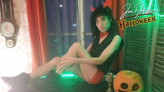Boy devil jon arteen does halloween striptease, crossdresses, shows his