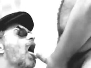 A huge bear fucks a bearded prostitute's ass without a condom and cums in his mouth.