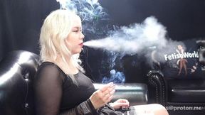 Blonde Asian Smoker Deep Inhaling and Exhaling Thick Smoke Clouds During Candid Smoking Interview — TA1 HD