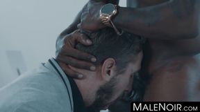 Businessman rimmed and anally fucked by athletic black stud in sweaty session
