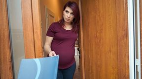 Pregnant lovely with red hair spreads legs for the debt collector