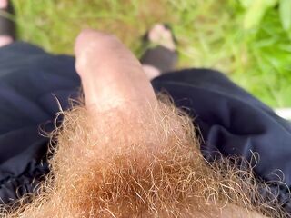 Shaggy jock peeing in nature