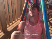 18 YO boy shows his stuff in a hammock outside on vacation in Puerto Rico.