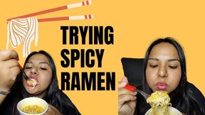 Trying spicy ramen