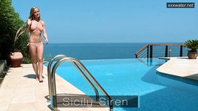 Steamy poolside solo session with the siren's wet delight