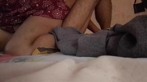 Mallu girl sits on top of her husband and gives him a blowjob
