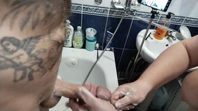 Mother-In-Law Shaves My Dick and Balls in The Bathroom and Then Jerks Off to A Cumshot