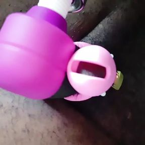 Vibrator on chastity cage