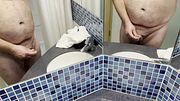Hotel Bathroom Mirror – Chubby Hairy Bear Jerks His 11cm Cock & Cums in Sink