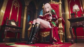 Blonde Queen vs Silver Princess! A magical standoff in a lavish bedroom. She holds floating blades but shyly covers her chest, sunlight, laziness, and climax about to explode!