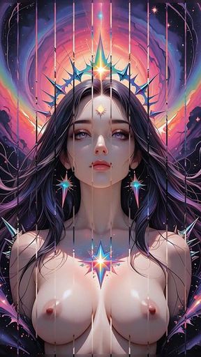 Shadow Oracle of the Void Storm with Rainbow Prism Spikes Cosmic Fantasy Ai Art Slideshow