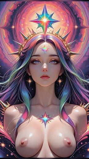 Shadow Oracle of the Void Storm with Rainbow Prism Spikes Cosmic Fantasy Ai Art Slideshow