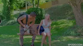 Busty babe Maya Rose shows off big cock in outdoor tease